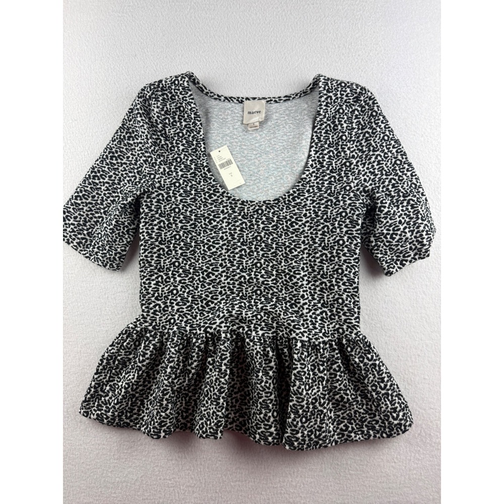 NWT Maeve Black and White Leopard Print Peplum Top